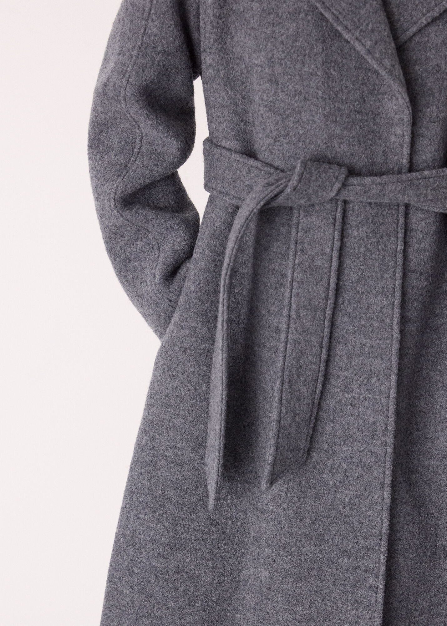 Grey Petite Long Belted Wool Coat | WHISTLES | Whistles US |